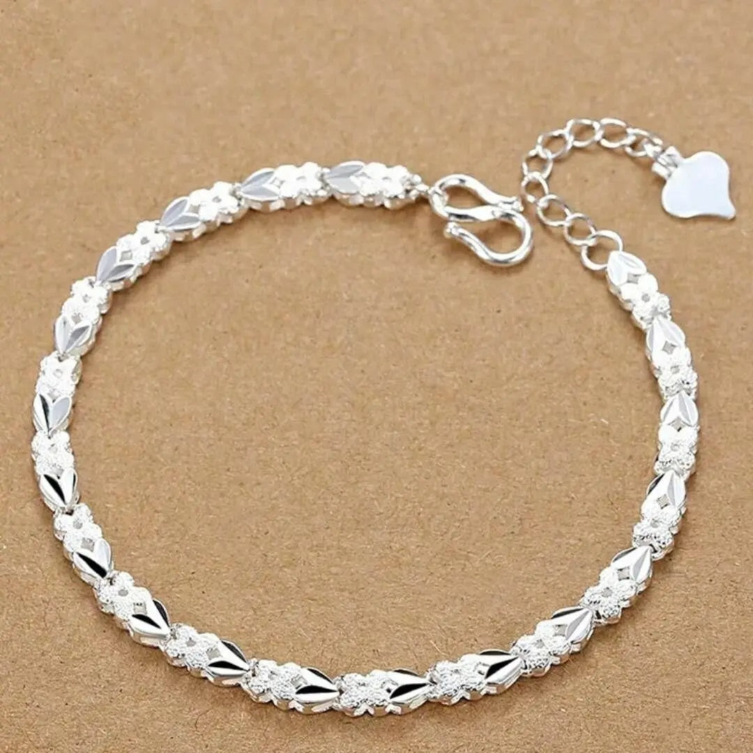 UbiK925sterlingSilverBraceletsHeartLeafforWomenWeddingLadyNoblePrettyJewelryFashionNic