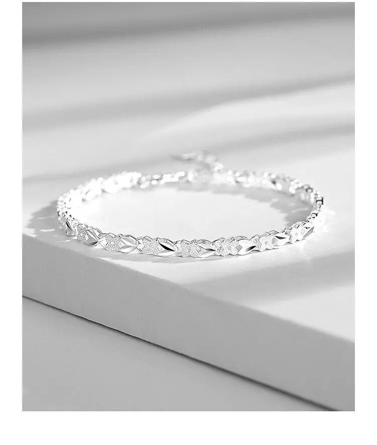 bhSW925sterlingSilverBraceletsHeartLeafforWomenWeddingLadyNoblePrettyJewelryFashionNic