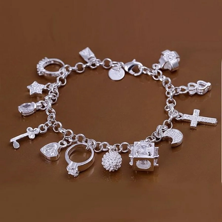 Valentine's Day Sale, 925 Sterling Silver Jewelry Fashion Bracelets with Wedding Charms for Women - Free Shipping