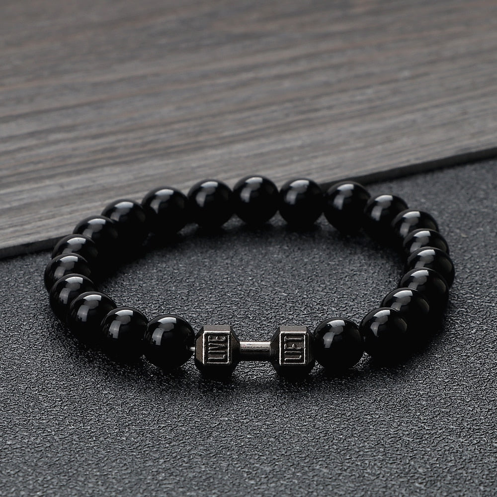 Natural Stone Dumbbell Bracelets: Energy Weights Wristbands for Couples - Gym-inspired Jewelry Gift for Men & Women