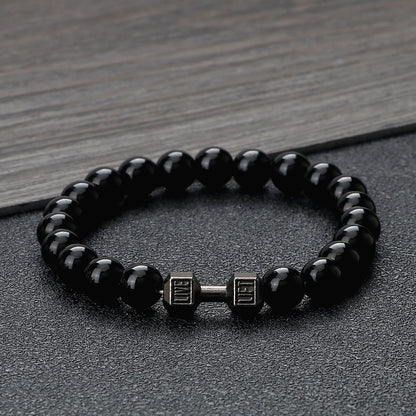 Natural Stone Dumbbell Bracelets: Energy Weights Wristbands for Couples - Gym-inspired Jewelry Gift for Men & Women