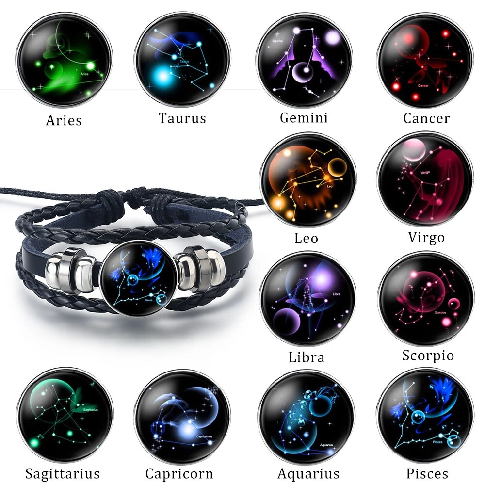 Multi-layer Woven Leather Zodiac Constellation Bracelet: Men's & Women's Fashion Couple Accessories