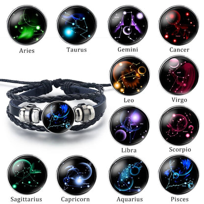 Multi-layer Woven Leather Zodiac Constellation Bracelet: Men's & Women's Fashion Couple Accessories
