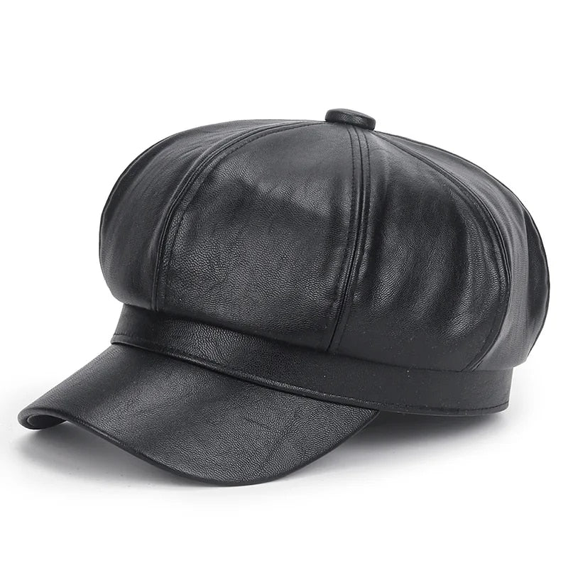 zYr0NewWomenPULeatherBeretsCapHatBlackRedOutdoorAdjustableFemaleAutumnWinterCasualLad