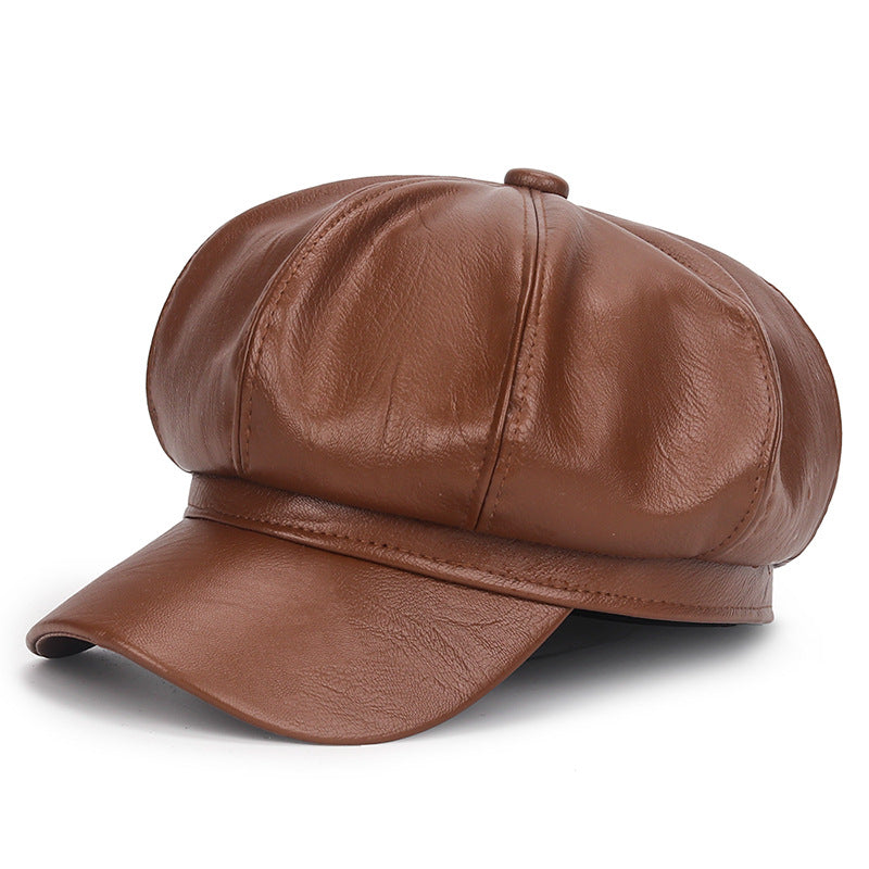 S1ZPNewWomenPULeatherBeretsCapHatBlackRedOutdoorAdjustableFemaleAutumnWinterCasualLad