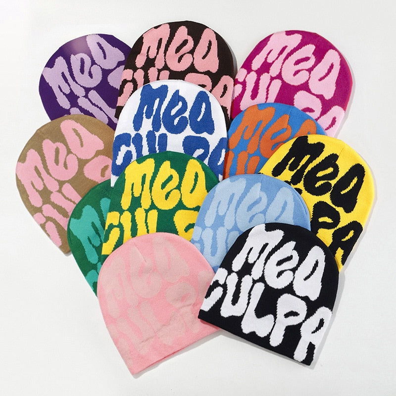 2023 High-Quality Knitted Beanie Hats for Men and Women: Mea Culpa Y2K Warm Fashion Caps - Perfect for Cold Weather