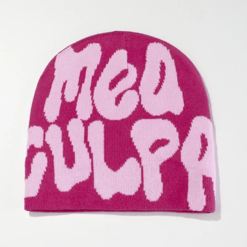 ExPq2023NewKnittingBeaniesHatMenWomenParagraphQualityCapMeaCulpaY2kWarmFashionHundred