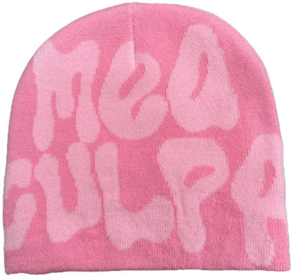 qoqR2023NewKnittingBeaniesHatMenWomenParagraphQualityCapMeaCulpaY2kWarmFashionHundred