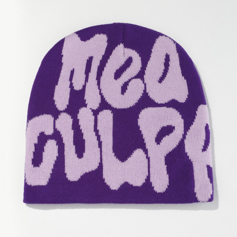 5prd2023NewKnittingBeaniesHatMenWomenParagraphQualityCapMeaCulpaY2kWarmFashionHundred