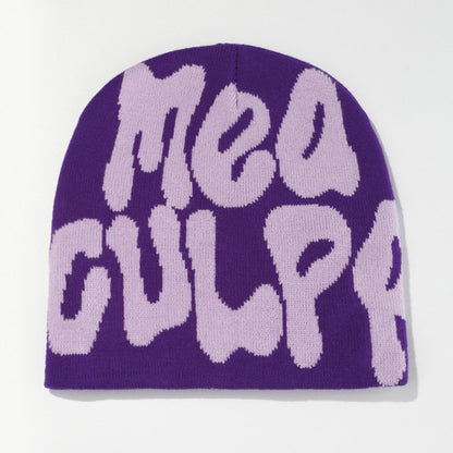 5prd2023NewKnittingBeaniesHatMenWomenParagraphQualityCapMeaCulpaY2kWarmFashionHundred
