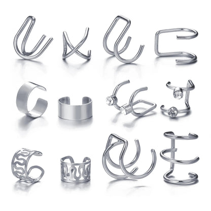 73vkLATSSilverColorLeavesClipEarringsforWomenMenCreativeSimpleCEarCuffNonPiercingjpg