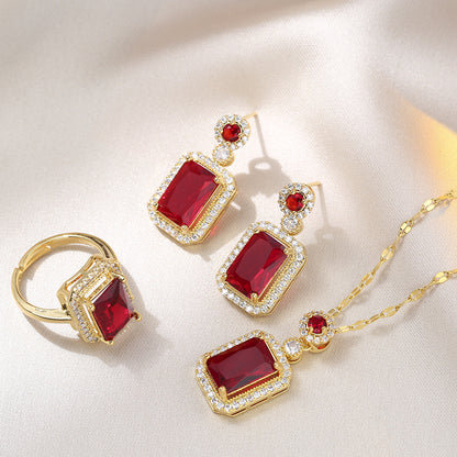 EHn23pieceSetLuxuryFashionEmeraldPerfumeBottleNecklaceEarringsRingBanquetWeddingJewelry