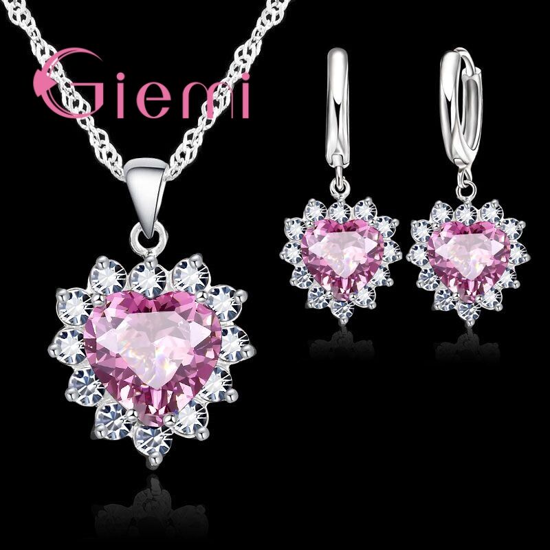 H5JrTrueLove925SterlingSilverJewelrySetsForWeddingWomenCubicZirconiaPendantNecklaceEar