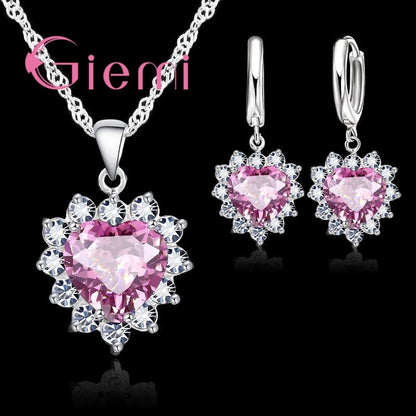 H5JrTrueLove925SterlingSilverJewelrySetsForWeddingWomenCubicZirconiaPendantNecklaceEar