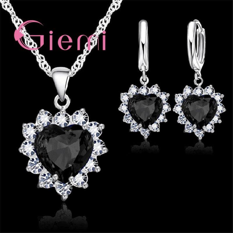 xA3wTrueLove925SterlingSilverJewelrySetsForWeddingWomenCubicZirconiaPendantNecklaceEar