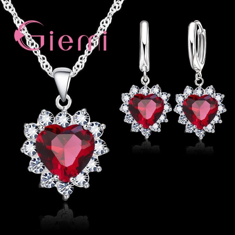 0uNUTrueLove925SterlingSilverJewelrySetsForWeddingWomenCubicZirconiaPendantNecklaceEar