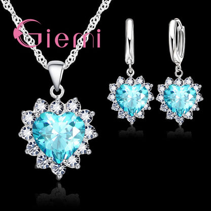 IXD3TrueLove925SterlingSilverJewelrySetsForWeddingWomenCubicZirconiaPendantNecklaceEar