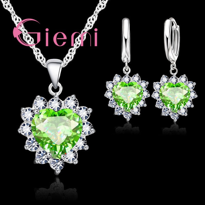 RRB8TrueLove925SterlingSilverJewelrySetsForWeddingWomenCubicZirconiaPendantNecklaceEar
