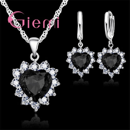 FpVTTrueLove925SterlingSilverJewelrySetsForWeddingWomenCubicZirconiaPendantNecklaceEar