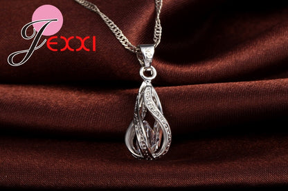 Cqw3HotWaterDropCZ925SterlingSilverJewelrySetForWomenPendantNecklaceHoopEarringsWeddi
