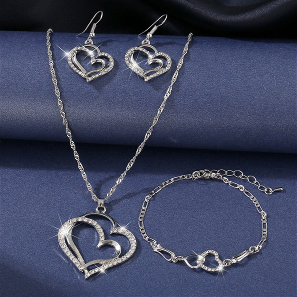 2ybVExquisiteDoubleHeartNecklaceEarringsBraceletJewelrySetCharmLadiesJewelryFashionBrida