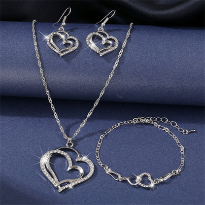 2ybVExquisiteDoubleHeartNecklaceEarringsBraceletJewelrySetCharmLadiesJewelryFashionBrida