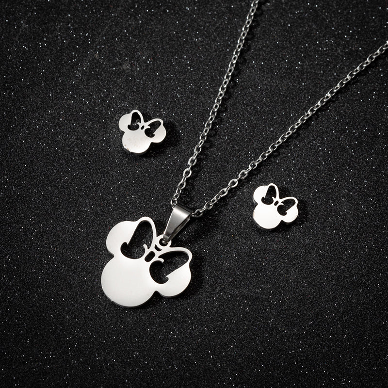 EqreCuteSmallMickeyHeadStainlessSteelJewelrySetGoldSilverColorMinnieMouseStudEarringN