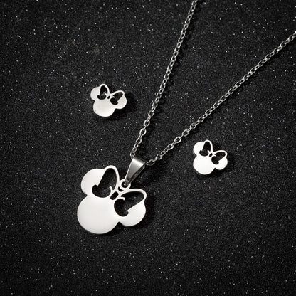 EqreCuteSmallMickeyHeadStainlessSteelJewelrySetGoldSilverColorMinnieMouseStudEarringN