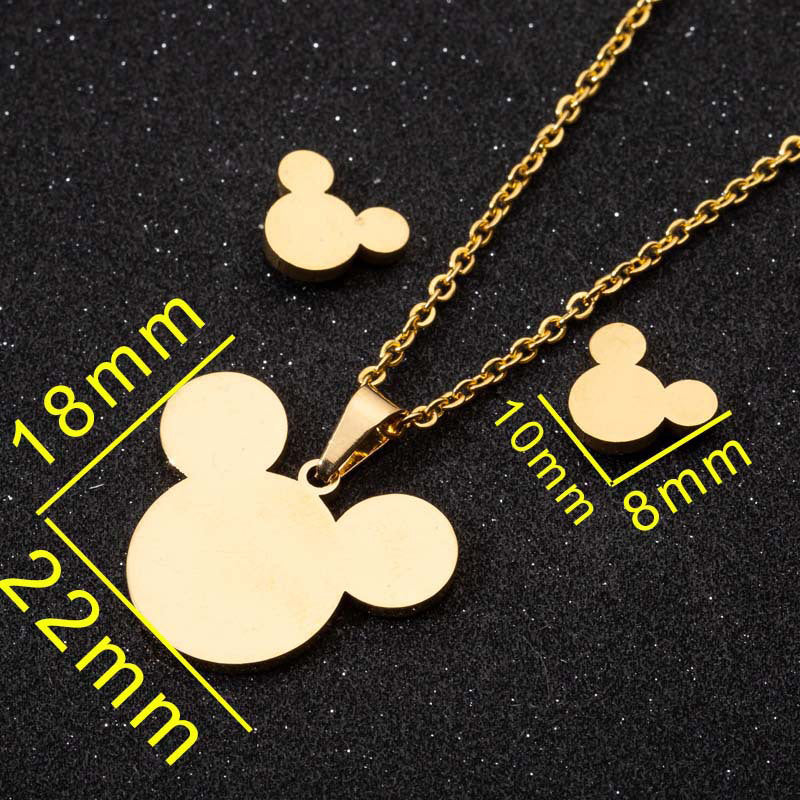 hEqWCuteSmallMickeyHeadStainlessSteelJewelrySetGoldSilverColorMinnieMouseStudEarringN