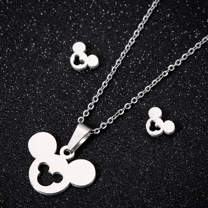 pzchCuteSmallMickeyHeadStainlessSteelJewelrySetGoldSilverColorMinnieMouseStudEarringN