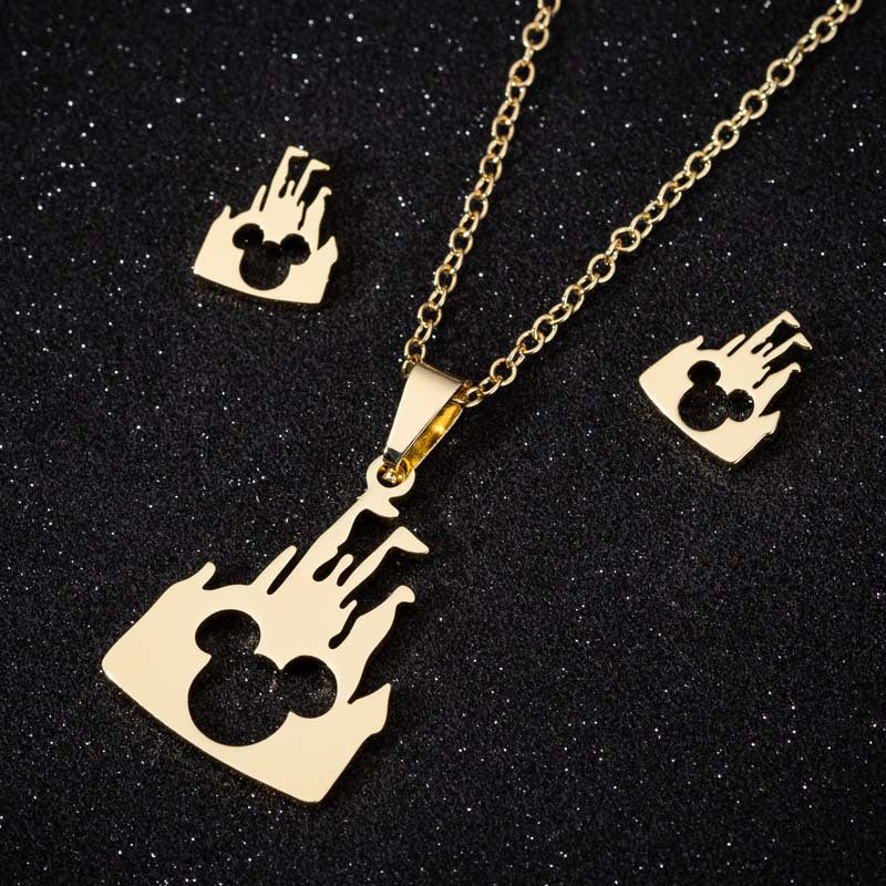 irq8CuteSmallMickeyHeadStainlessSteelJewelrySetGoldSilverColorMinnieMouseStudEarringN