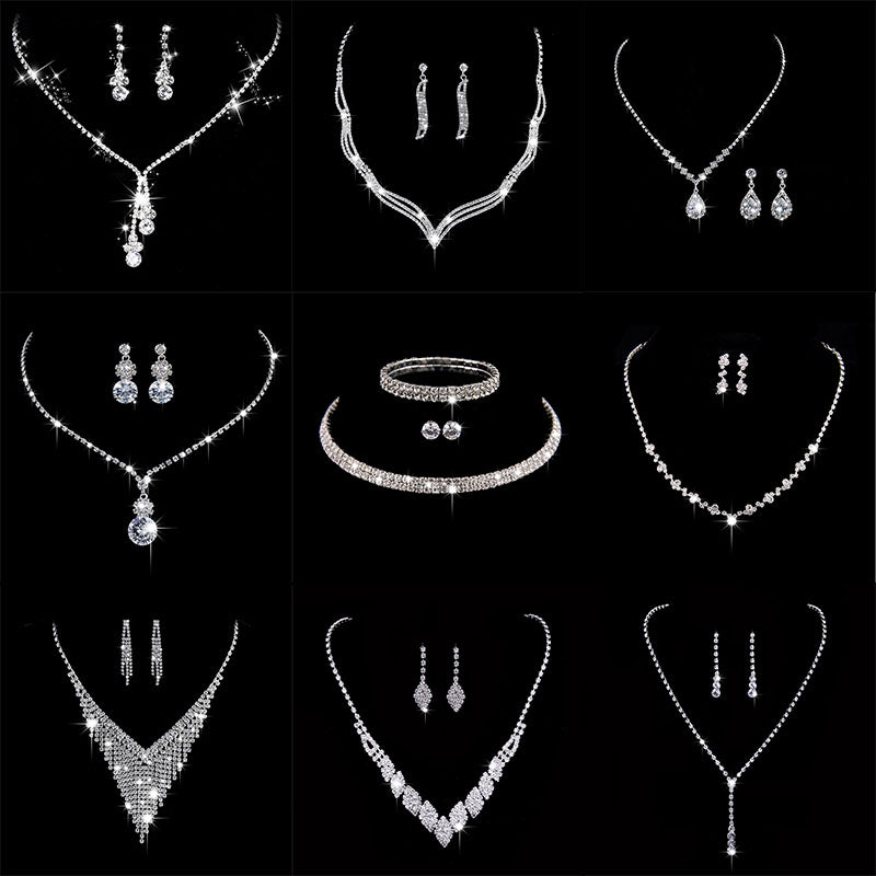 Silver-Plated Rhinestone Bridal Jewelry Set, Crystal Necklace & Earrings for Wedding & Banquet - Elegant Gift for Women