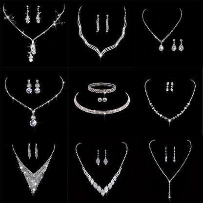 Silver-Plated Rhinestone Bridal Jewelry Set, Crystal Necklace & Earrings for Wedding & Banquet - Elegant Gift for Women