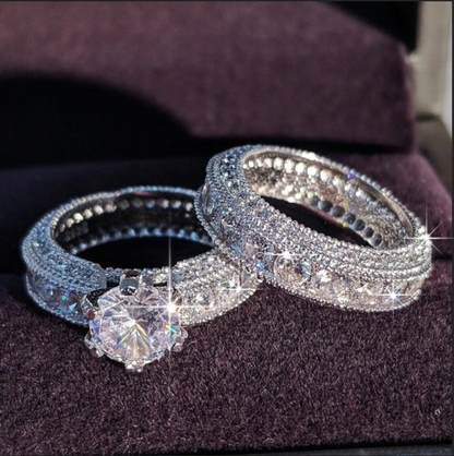 f37BExquisiteFashionNewDesignSilverColorZirconWeddingRingSetforWomenEngagementFingerAn