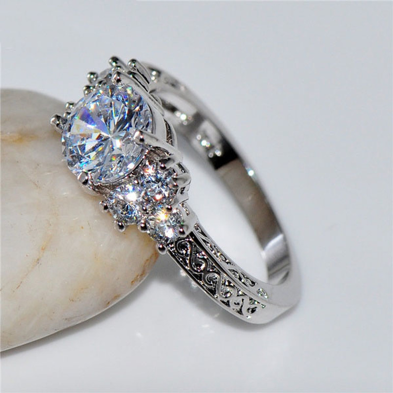 Silver Engagement Rings with White Zircon Stones for Women - Elegant Bridal & Anniversary Jewelry