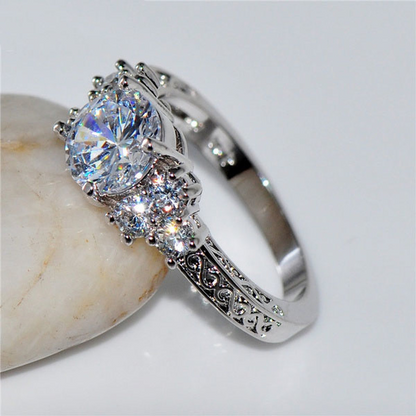 Silver Engagement Rings with White Zircon Stones for Women - Elegant Bridal & Anniversary Jewelry