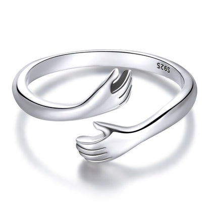 dGNHbamoer925SterlingSilverHugWarmthandLoveHandAdjustableRingforWomenPartyJewelryHis