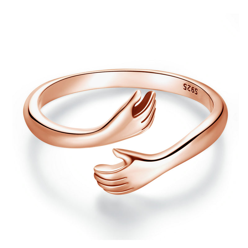 Pxn3bamoer925SterlingSilverHugWarmthandLoveHandAdjustableRingforWomenPartyJewelryHis
