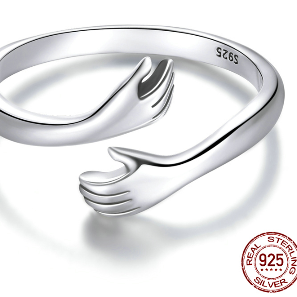 Hd2ubamoer925SterlingSilverHugWarmthandLoveHandAdjustableRingforWomenPartyJewelryHis