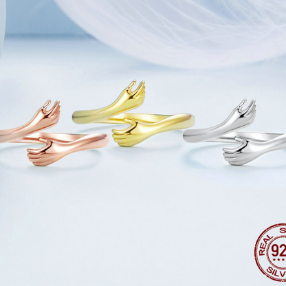 rtVwbamoer925SterlingSilverHugWarmthandLoveHandAdjustableRingforWomenPartyJewelryHis