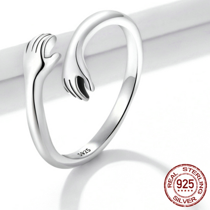 ECXCbamoer925SterlingSilverHugWarmthandLoveHandAdjustableRingforWomenPartyJewelryHis