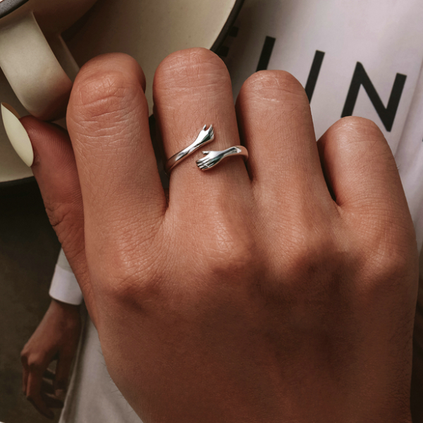 Bamoer 925 Silver Adjustable Women's Hug Ring: Warmth & Love, 3 Colors