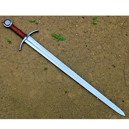 Handmade 36" Viking Sword D2 Tool Steel Leather Handle Custom Replica Hunting Sword with Sheath