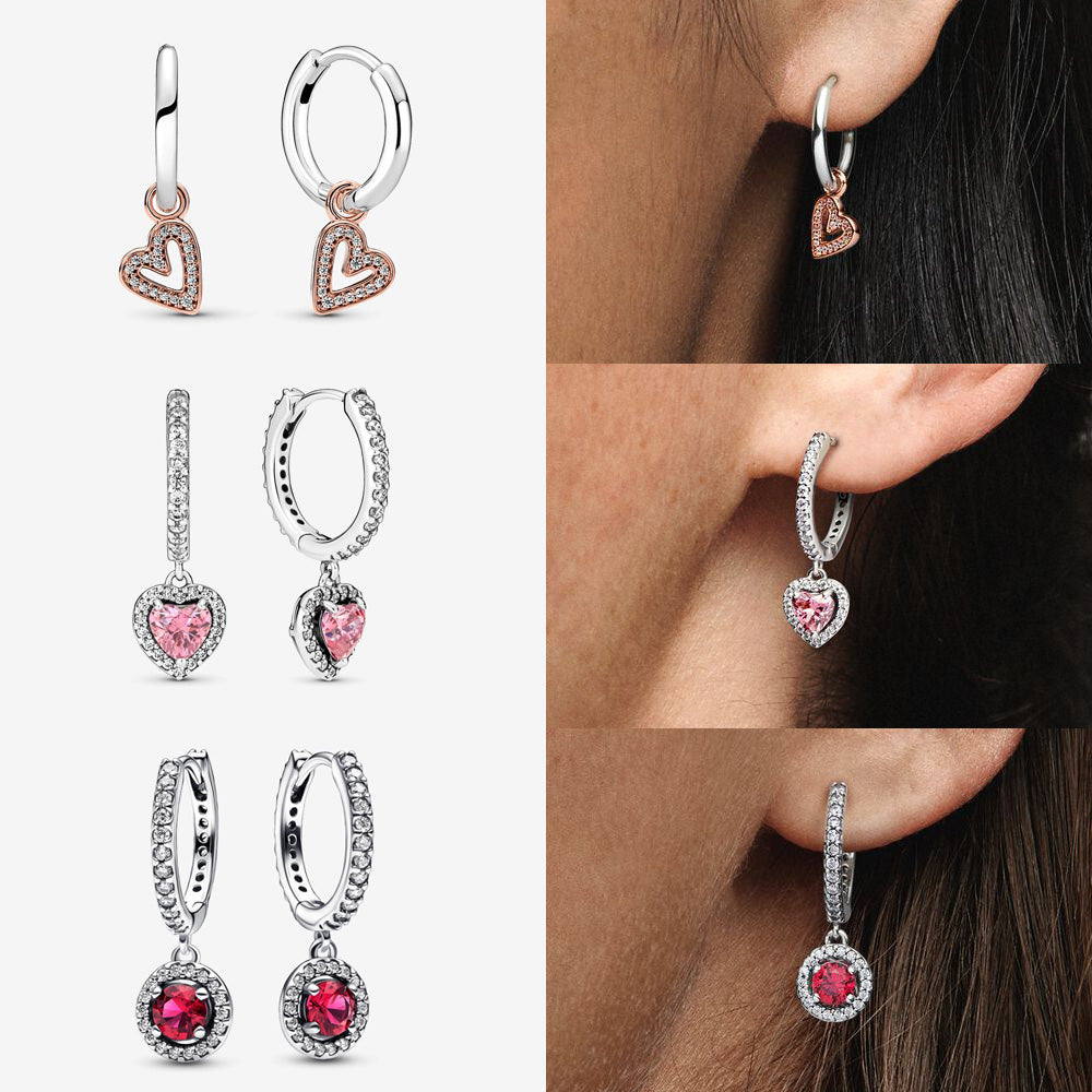 VNDxOriginal925SterlingSilverEarringsplatadeleySparklingLoveHeartEarStudsEarringsforW