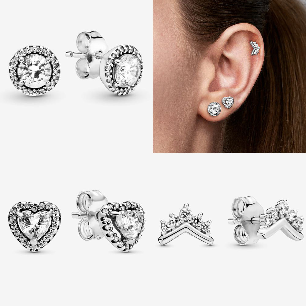SporOriginal925SterlingSilverEarringsplatadeleySparklingLoveHeartEarStudsEarringsforW