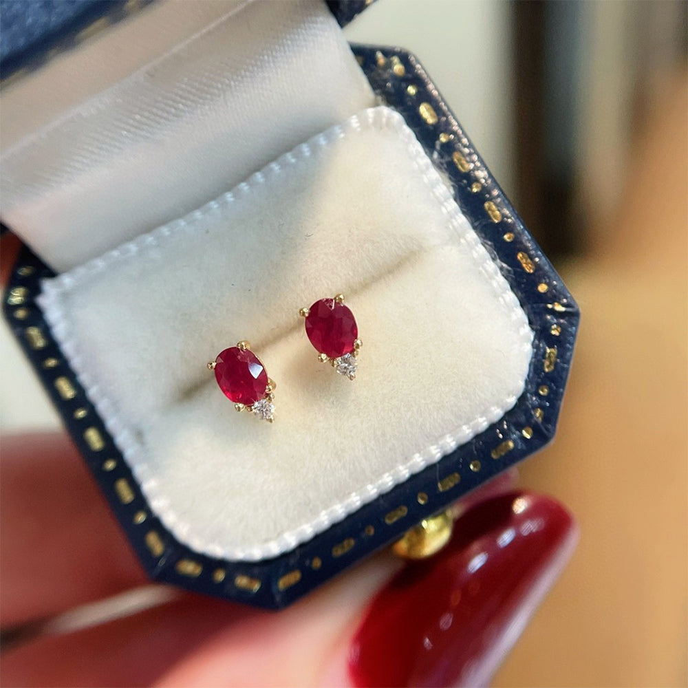 Ruby Zircon Ear Studs: Creative S925 Sterling Silver Earrings for Women's Piercing