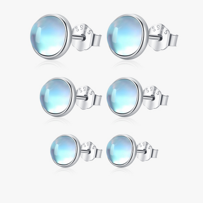 Modian 925 Sterling Silver Moonstone Stud Earrings, 4-6MM Round, Platinum-Plated Women's Jewelry