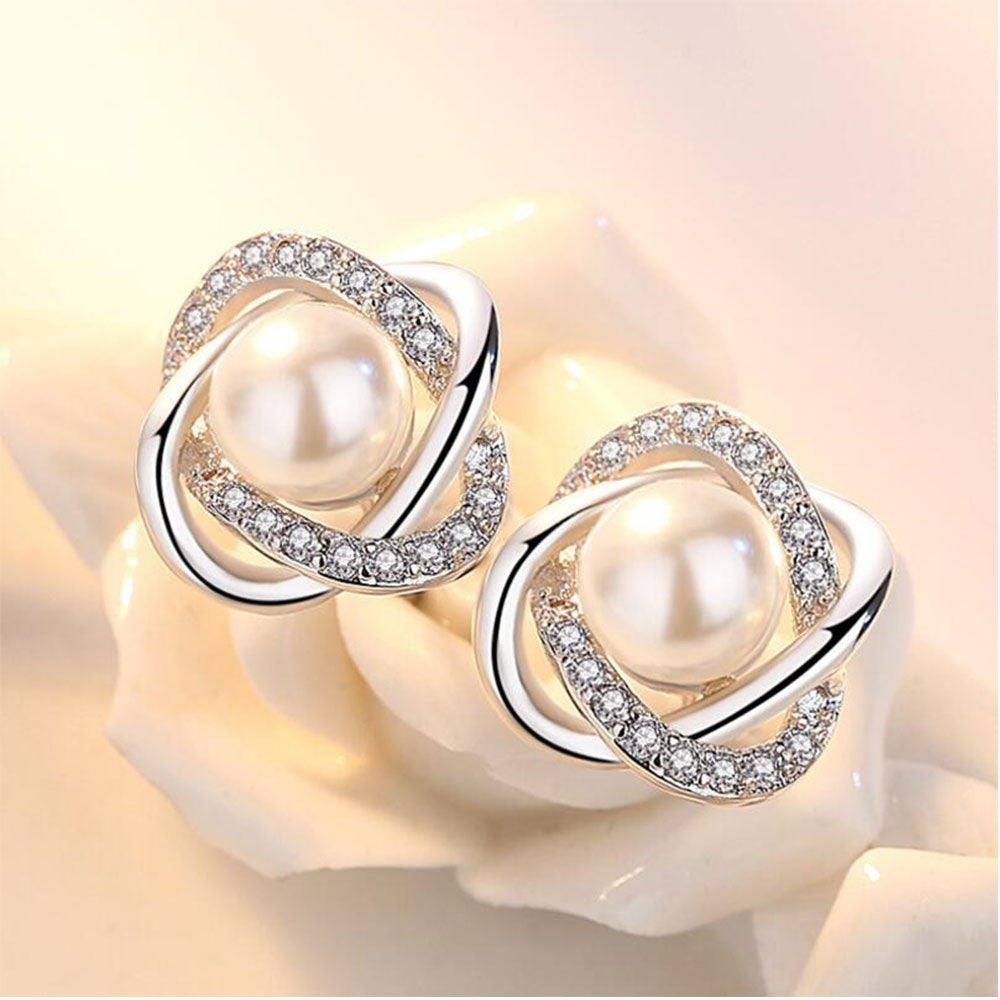 6tysUpscale925SterlingSilverEarringsZirconPearlTwistLuxuryStudEarringsForWomenBrincosP