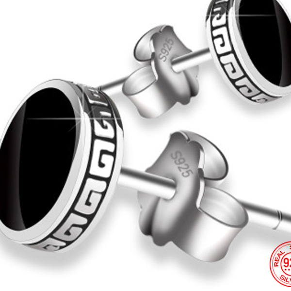 ZDADAN 925 Sterling Silver Black Round Stud Earrings - 6mm & 8mm Sizes for Women - Wholesale Jewelry Accessories