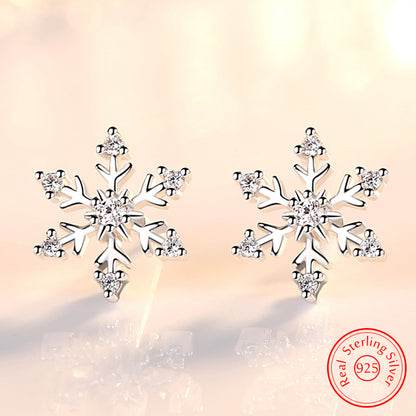 925 Sterling Silver Crystal Snowflake Stud Earrings for Women - Fashionable XY0236